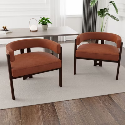 PAGED Modern Accent Chairs Set of 2, Wood Frame Arm Chair with Back and Metal Base, 3 Legs Barrel Dining Chair for Living Room, Dining Room, Orange | Target