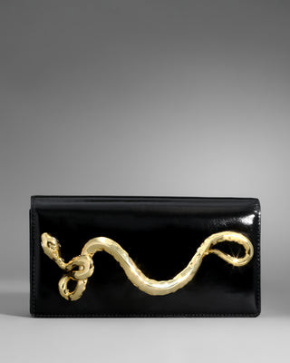 Serpent Side Handle Clutch- Black Leather | Alexis Bittar
