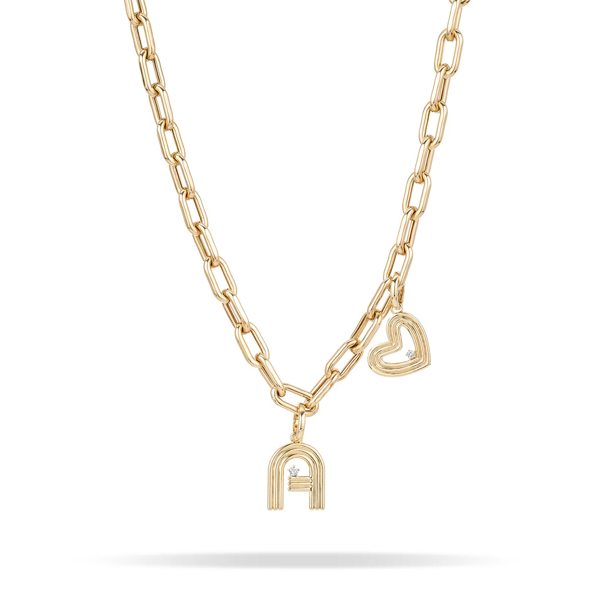 7mm Groovy Italian Chain Initial Heart Necklace | Adina Reyter