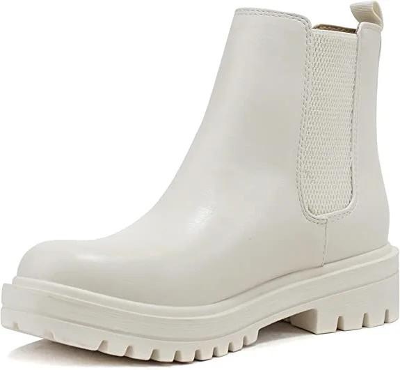 Soda Pilot Bone Pu Lug Sole Low Heel Chelsea Ankle Bootie Double Elastic Gore (Bone Pu, 6) | Walmart (US)