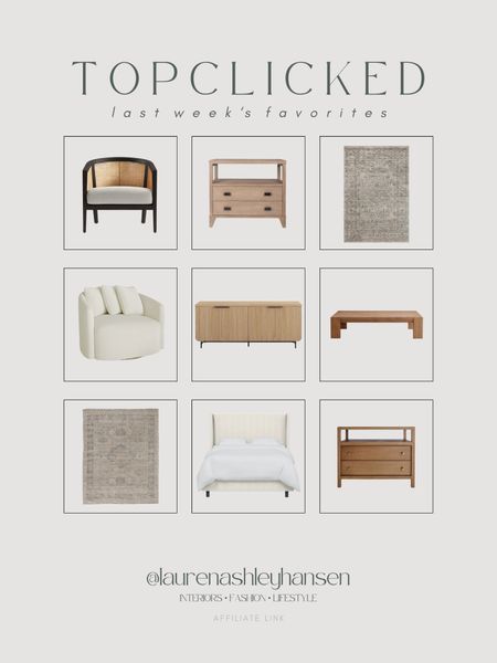 Last week’s top clicked items! You guys have been loving all of the furniture finds as of recent. Almost every single one of these pieces can be found styled in our home, and I love each. This week’s favorite would have to be the Swivel chair from Walmart—under $300 and so comfortable! 

#LTKstyletip #LTKhome