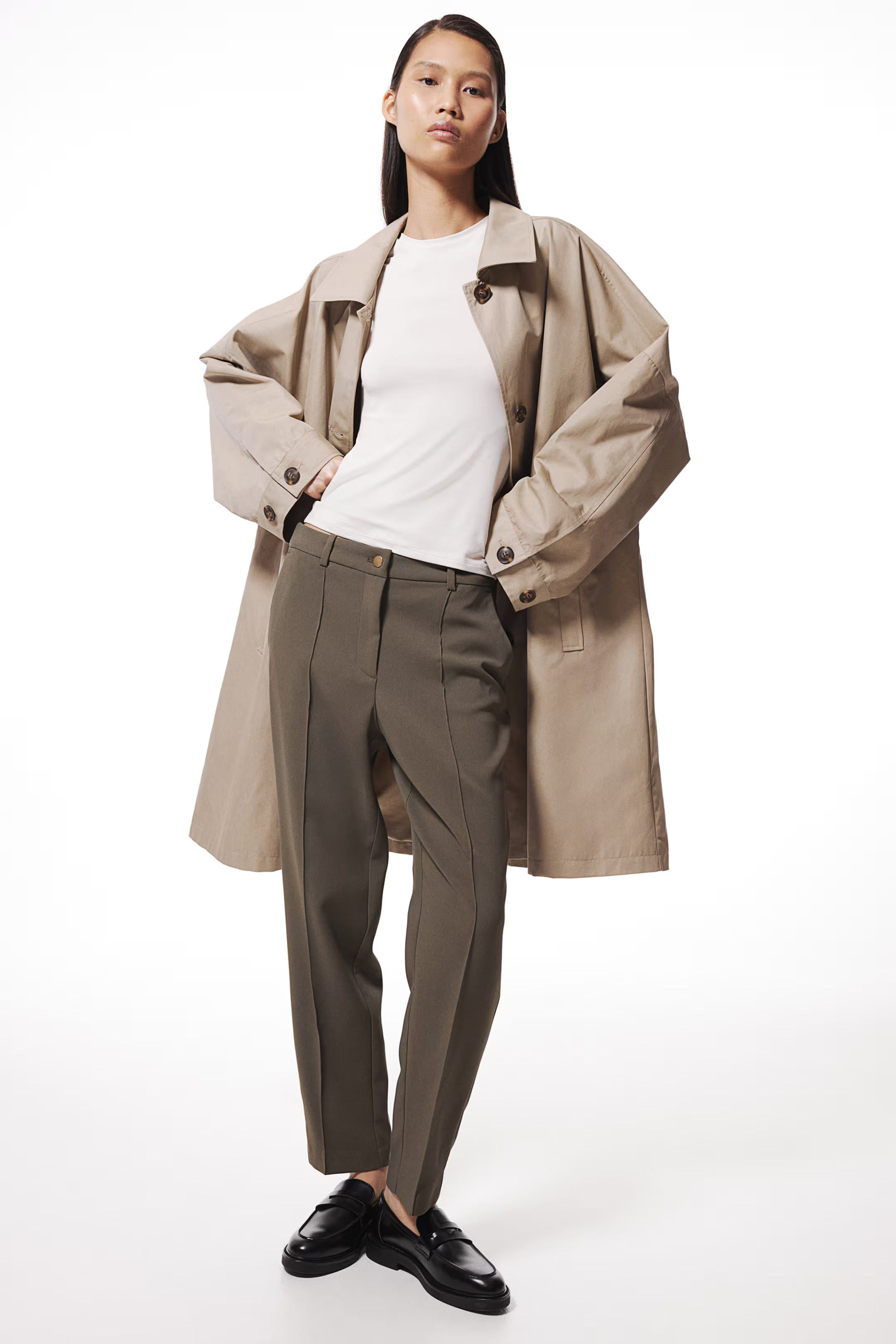 Tapered tailored trousers - High waist - Ankle length - Dark khaki green - Ladies | H&M GB | H&M (UK, MY, IN, SG, PH, TW, HK)