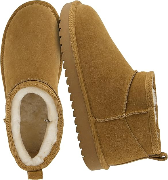 CUSHIONAIRE Hip-3 Genuine Suede Leather Ankle Boots for Women – Pull On Cozy Faux Fur Boots Wom... | Amazon (US)