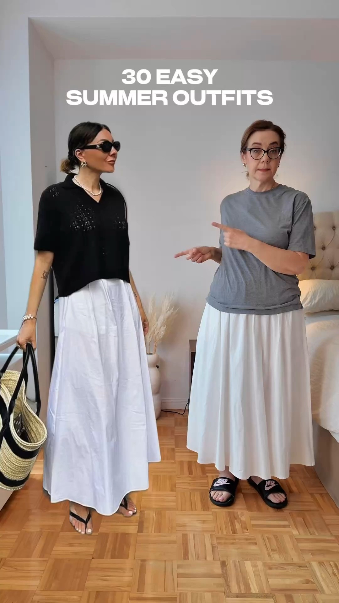30 modern summer outfits on Pinterest that I can recreate from my own closet - Outfit Formula #9: 
a white skirt with a lightweight black top - classic and chick.

I’m wearing a short sleeved black linen shirt but you can wear black tee or knit top like an original outfit.

Would you wear this outfit? ⬇️ Which outfit do you like better - me or Pinterest? Vote below⬇️

If you struggle deciding what to wear in summer, follow this series. By the end, you’ll have 30 easy outfit formulas you can recreate with clothes you already own. 

Save this for inspiration, share it with a friend, and tell me which Pinterest outfit I should recreate next!
Follow for more easy tips on style, beauty and lifestyle for women over 50.

#SummerStyle #OutfitFormulas #Over50Style #WearWhatYouOwn #summeroutfits

#LTKsummer #LTKover50style #LTKstyletip