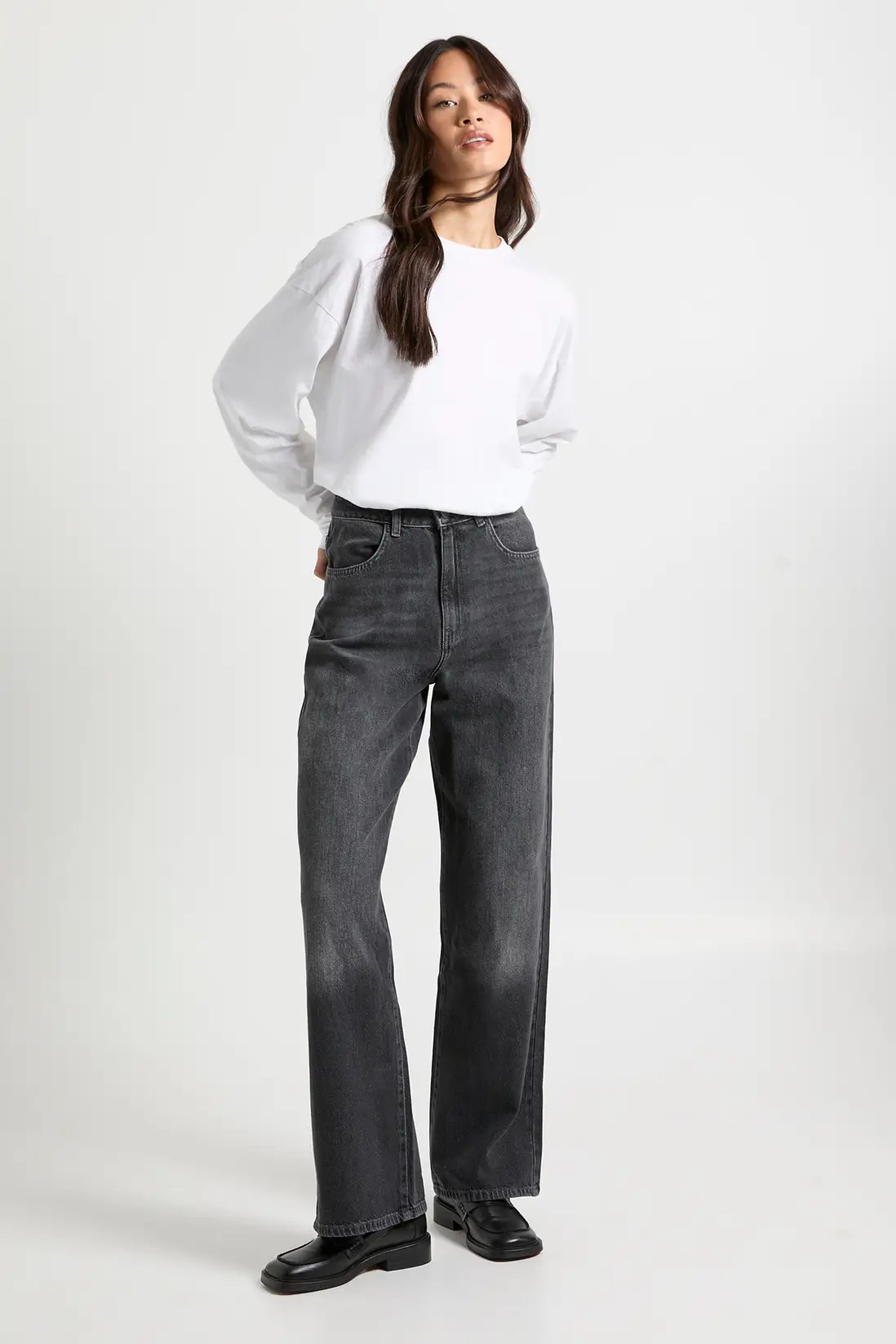 Washed Black Tall Basics High Waist Straight Leg Jean | Boohoo USA | boohoo (US & Canada)