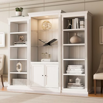 KWPZQEB 78.75''H Curio Cabinet Set of 3, Freestanding Farmhouse Bookcases with Adjustable Tempered Glass Shelves & Barn Doors,Display Cabinet for Home | Target