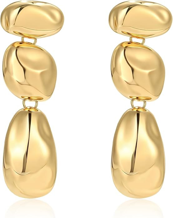 18K Gold Plated Geometric Chunky Dangle Earrings for Women Gold and Silver Two Tone Statement Ear... | Amazon (US)
