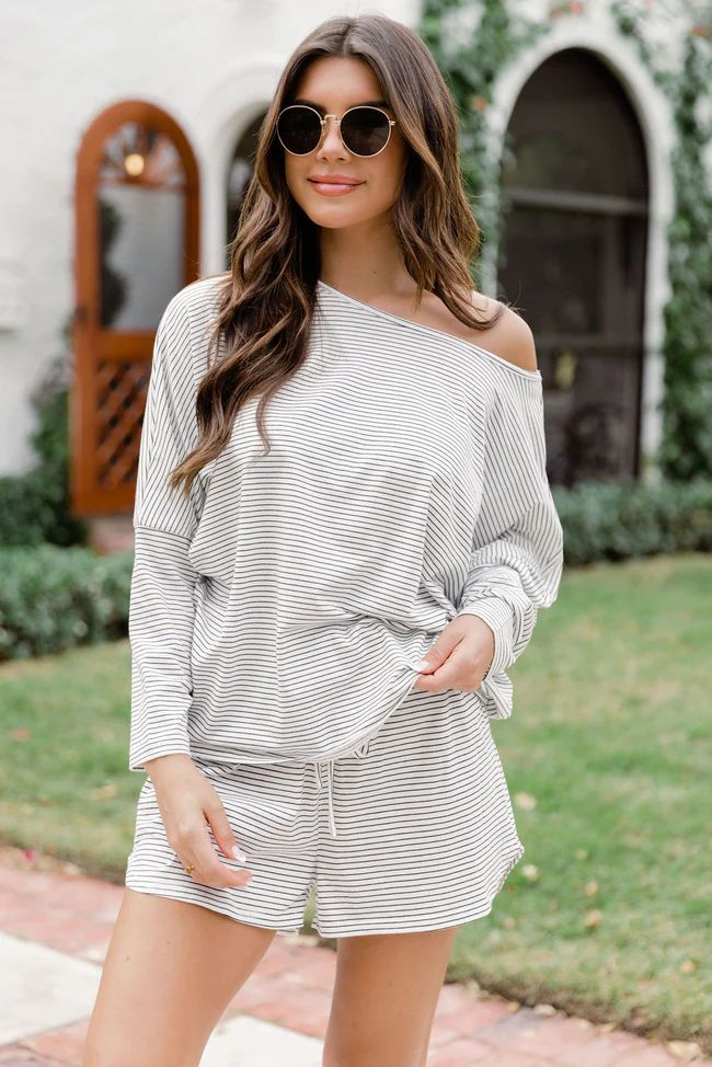 Walk In The Sun Black and White Striped Lounge Top | Pink Lily