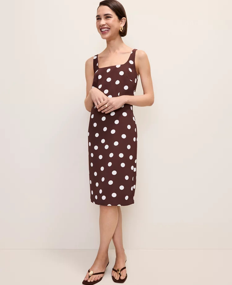 Polka Dot Square Neck Sheath Dress | Ann Taylor