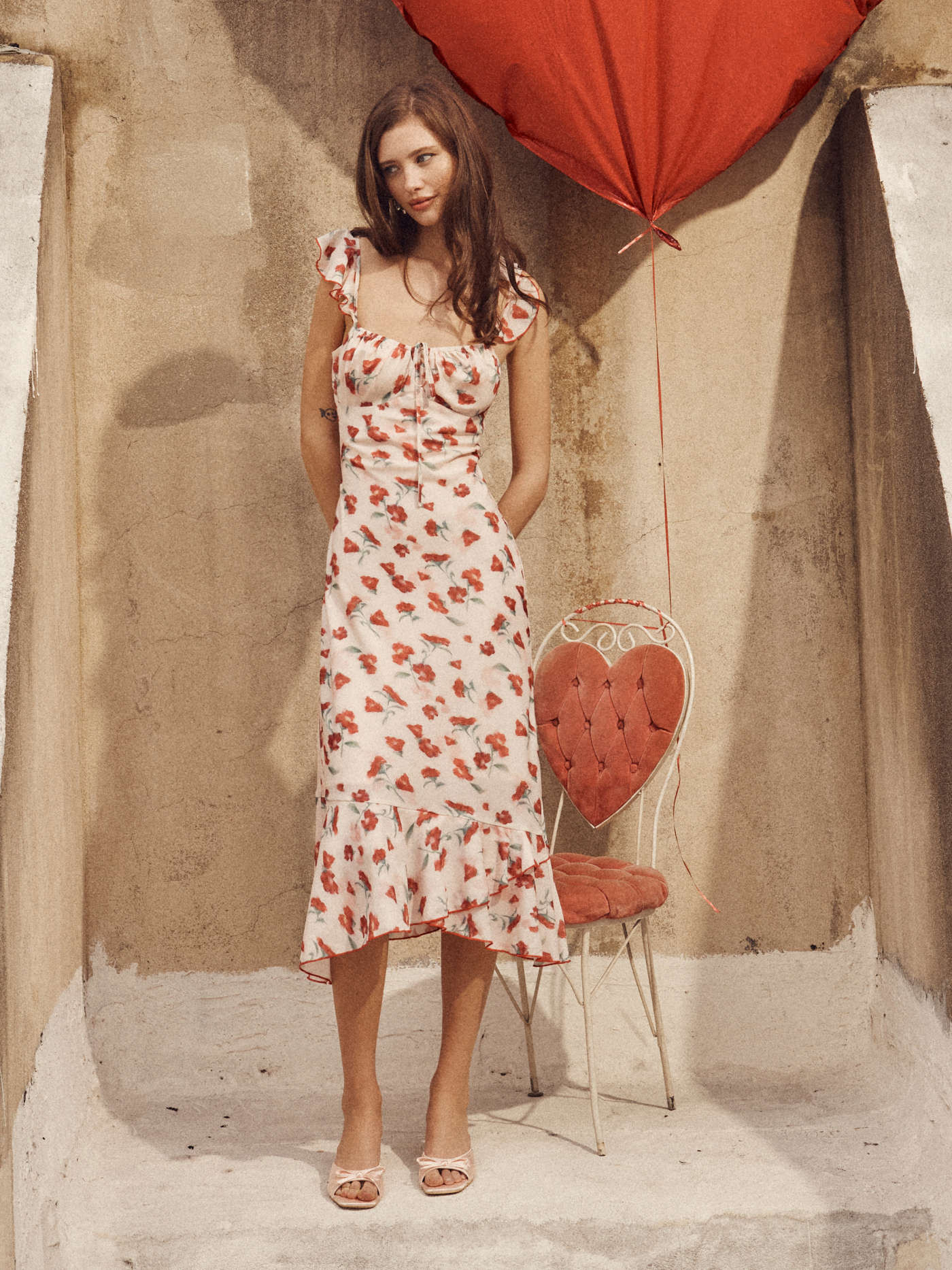 Chiffon Chiffon Floral U-neckline Ruffle Hem Maxi Dress For Vacation Holiday | Cider