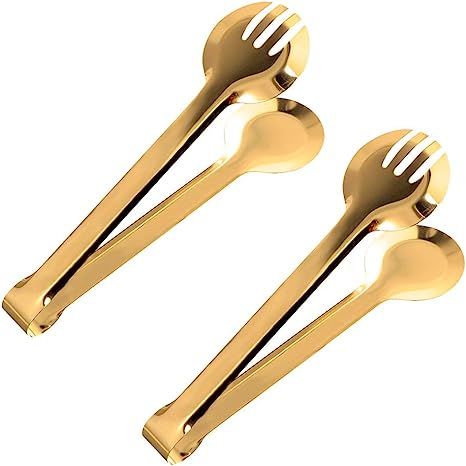 IAXSEE 2-Pack 9 Inch Stainless Steel Gold Salad Tongs, Non-slip & Easy Grip Smart Locking Clip Ha... | Amazon (US)