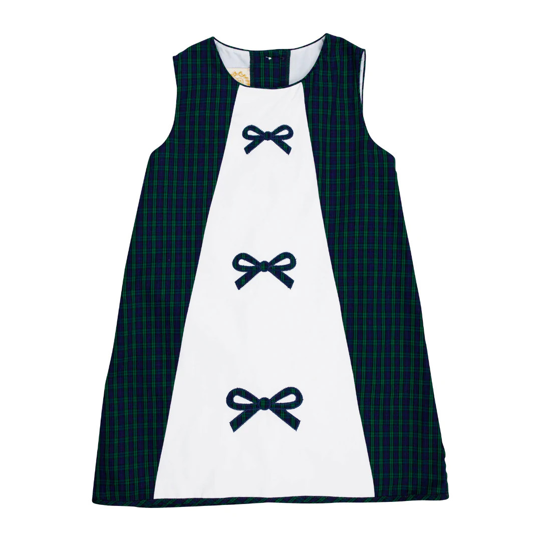 annie apron dress in fall party plaid with bow appliqué | Ellifox