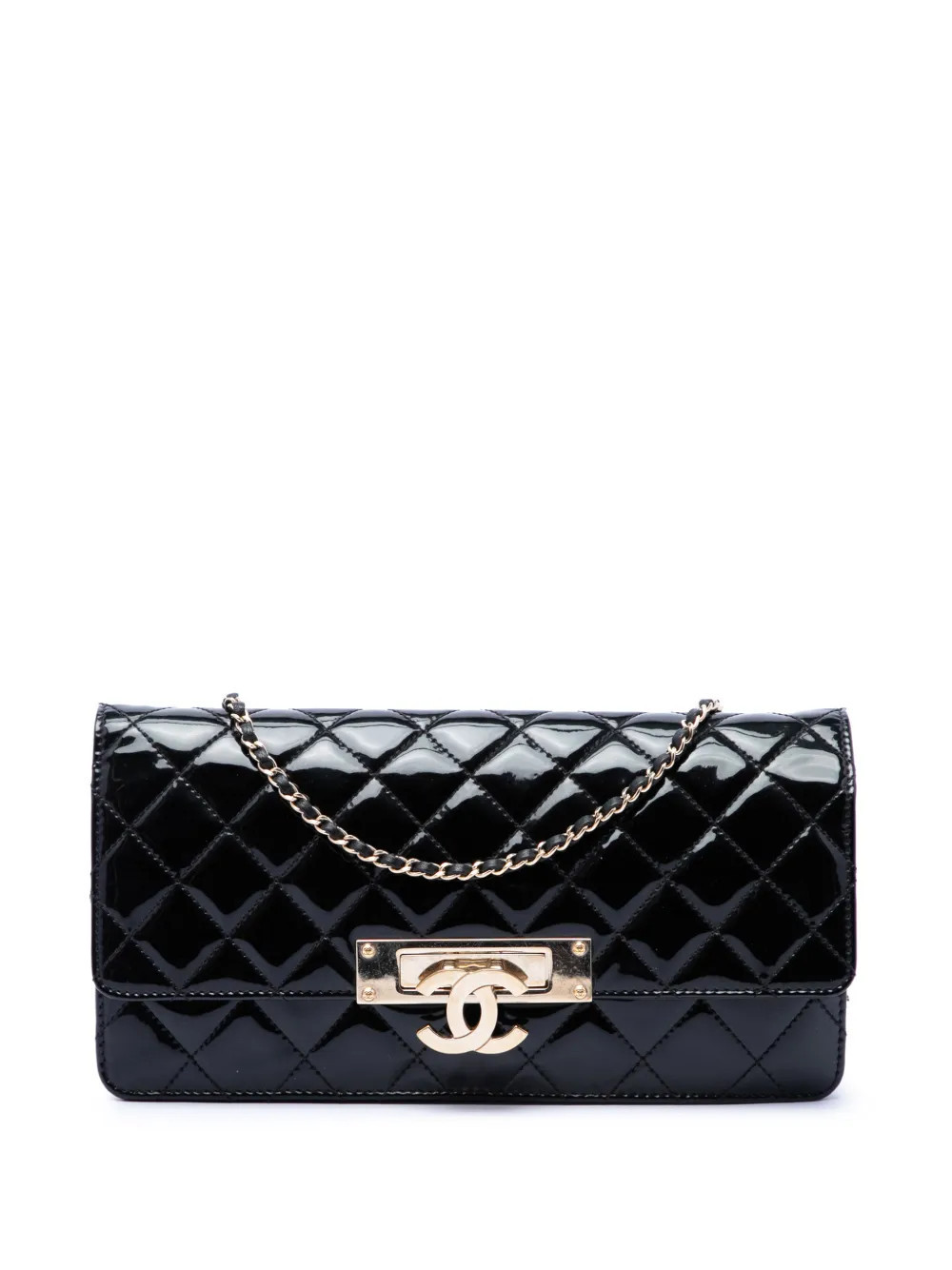 CHANEL Pre-Owned 2014 Quilted Patent Golden Class East West Wallet on Chain crossbody bag - Black | Farfetch Global