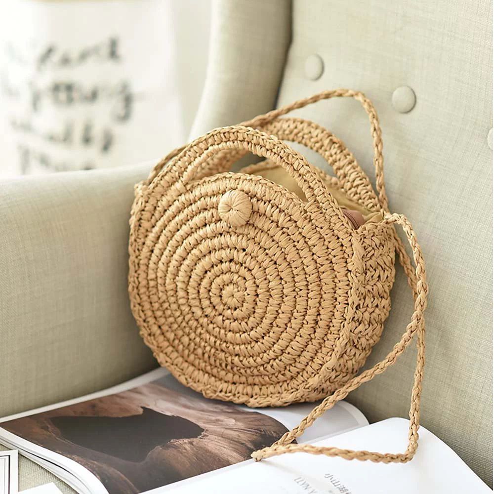 Round Summer Straw Beach Bag Cross Body Bag for Women/Girl - Walmart.com | Walmart (US)