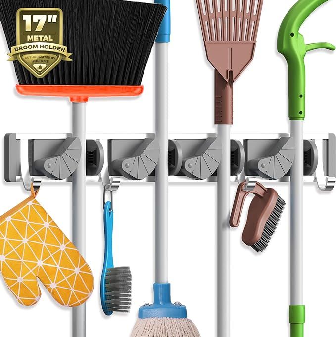 Holikme Mop Broom Holder Wall Mount Metal Pantry Organization and Storage Garden Kitchen Tool Org... | Amazon (US)