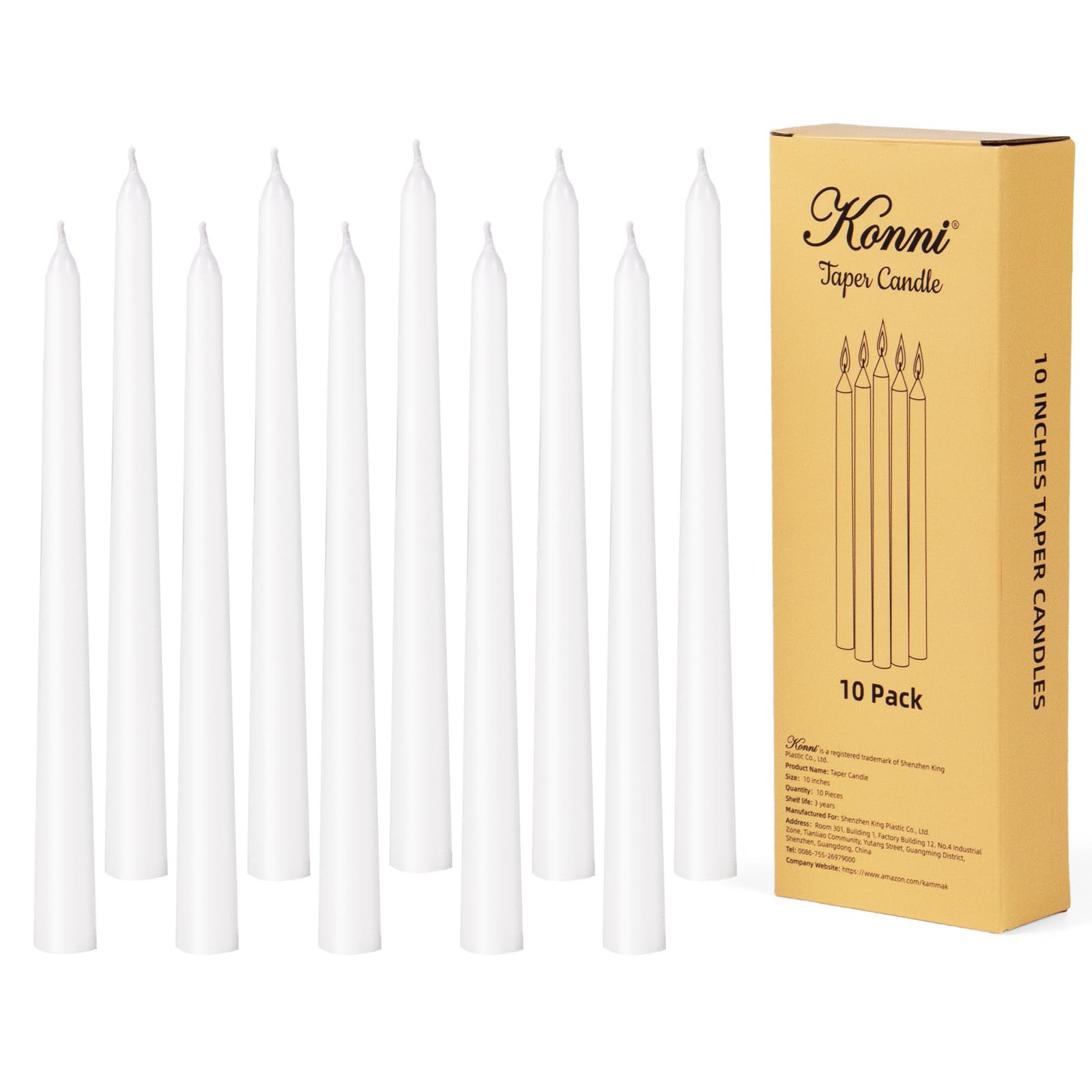 KONNI 10 Inch White Taper Candles, Unscented and Smokeless Tall Candlesticks, 10 Pack Tapered Can... | Amazon (US)
