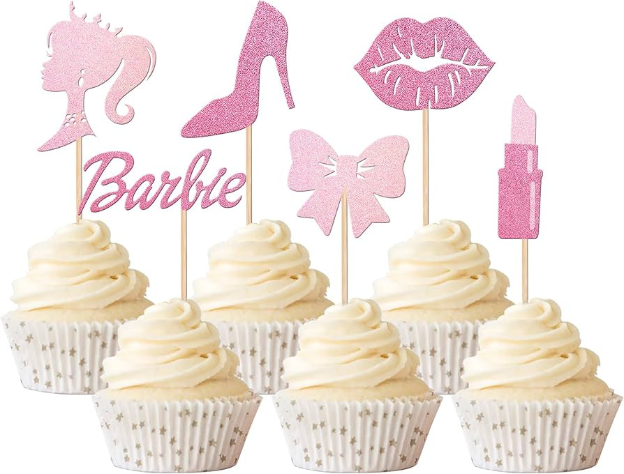 Rsstarxi 24 Pack Princess Cupcake Toppers Glitter High Heel Lipstick Bow Tie Baby Shower Cupcake ... | Amazon (US)