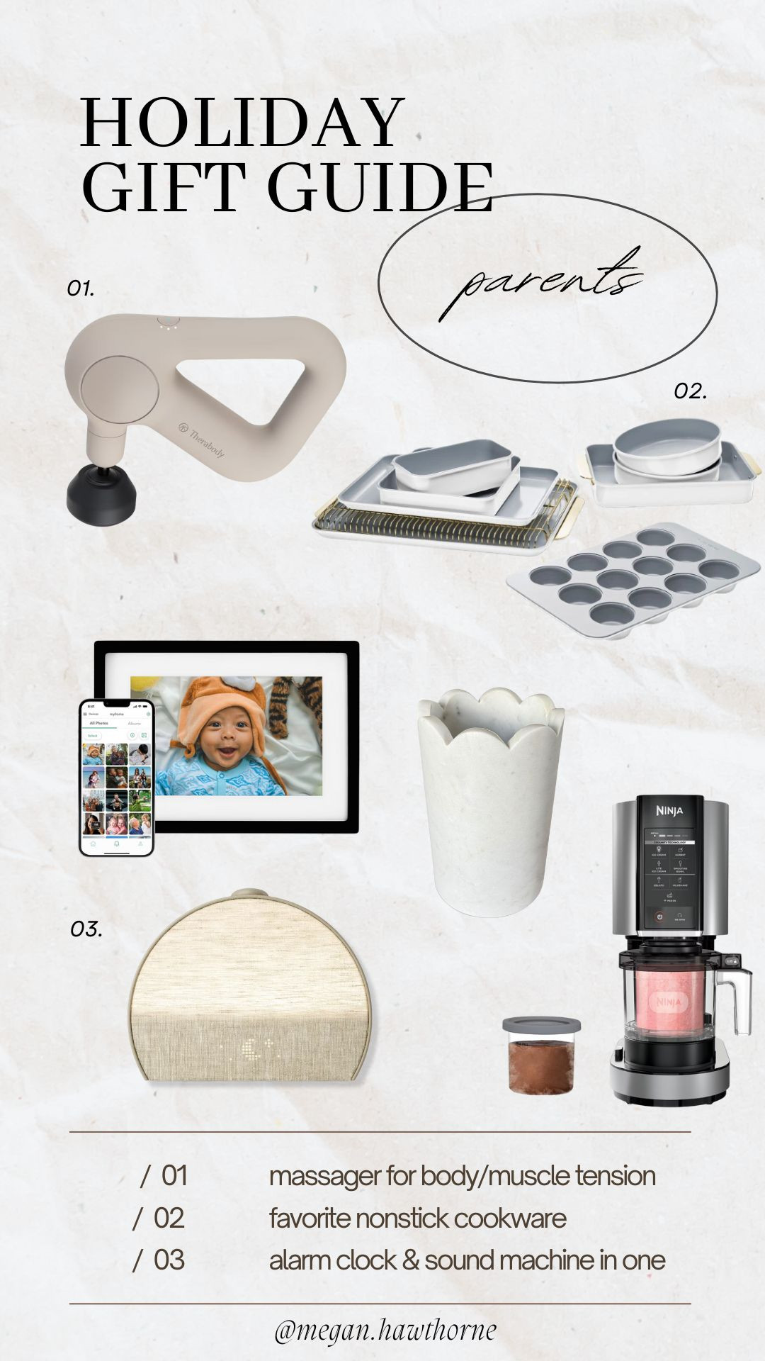 Holiday Gift Guide: Parents Edition // hatch alarm clock, aesthetically pleasing wine chiller, Ninja Creami, Caraway cookware, theragun, Skylight frame, and more ✨  

 #LTKCyberWeek #LTKGiftGuide #LTKHoliday