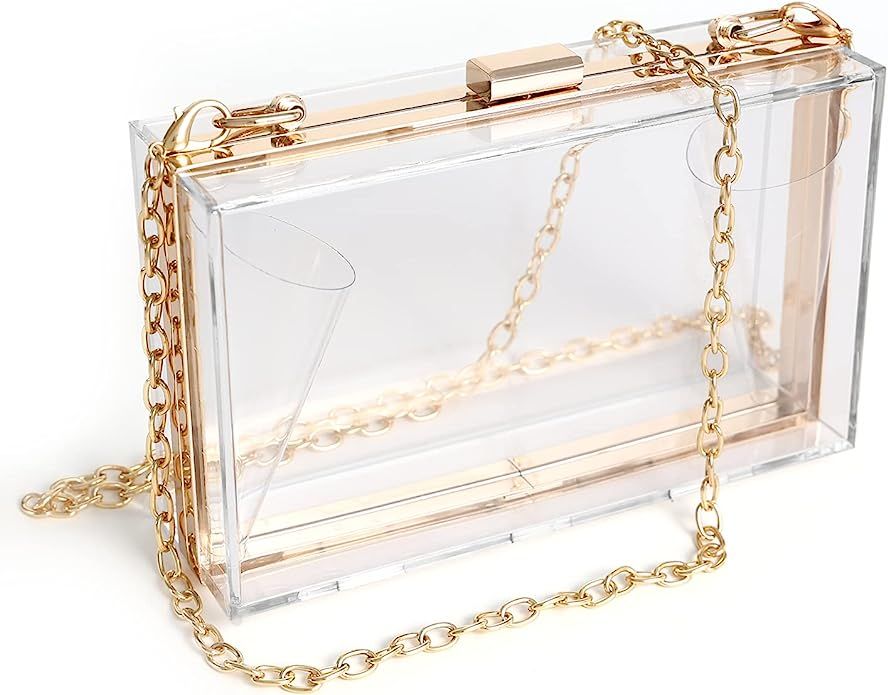 WJCD Women Clear Purse Acrylic Clear Clutch Bag, Shoulder Handbag With Removable Gold Chain Strap... | Amazon (US)