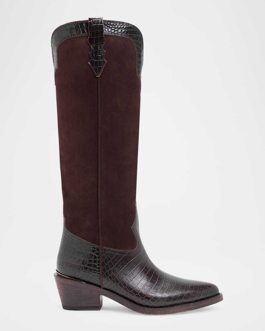 Mira Mixed Leather Western Knee Boots | Neiman Marcus