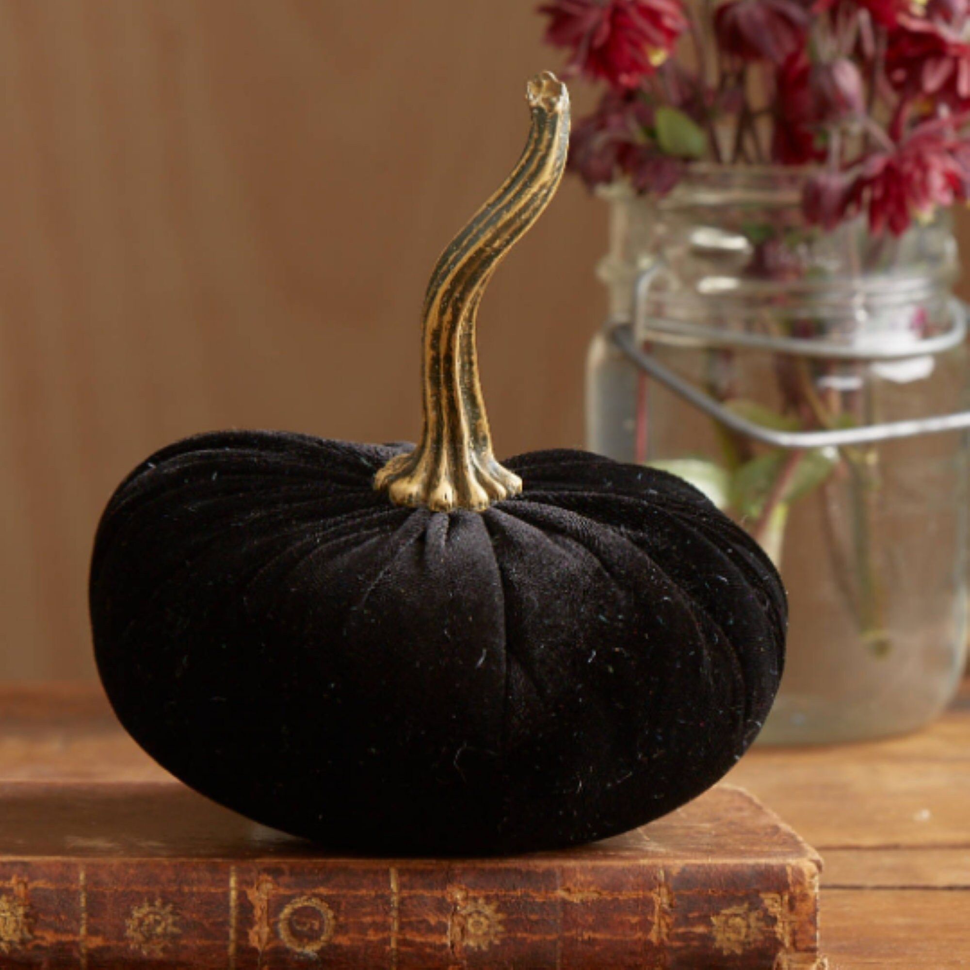 Small Velvet Pumpkin Black modern rustic mantle decor | Etsy | Etsy (US)