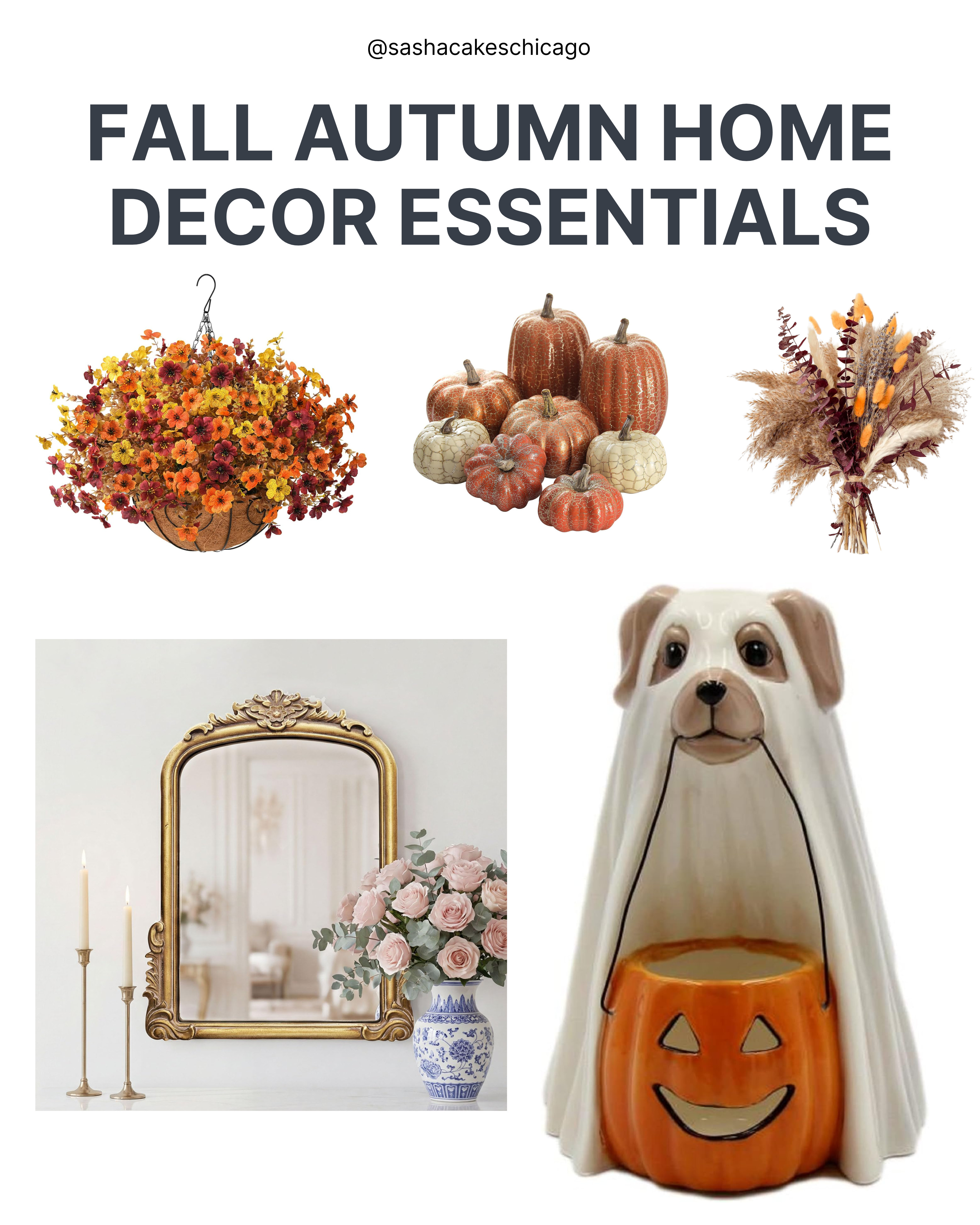 Bring warmth, elegance, and a touch of seasonal charm to your space: Fall Autumn Home Decor Essentials! 🍂🍁🐶✨

Transform your home into the ultimate cozy autumn sanctuary! Whether you’re upgrading your porch with vibrant fall florals, styling an ornate vintage mantel, or adding playful ghost pup accents to your entryway, these cozy fall home finds blend chic warm tones with festive seasonal fun.

Here are a few featured examples from the full collection:

🌾 Autumn Hanging Flower Basket: Brighten up your front porch or patio with rich, warm fall blossoms.

🎃 Textured Rustic Faux Pumpkins: Rustic, speckled pumpkins in warm terracotta, cream, and copper hues to cluster on tables or entryways.

🌾 Dried Pampas Grass & Floral Bouquet: Gorgeous earthy textures for ceramic vases, dining tables, or mantel arrangements.

🖼️ Vintage Gold Arched Wall Mirror: An elegant statement piece that adds timeless warmth, light, and sophistication to your fall home styling.

🐶 Ghost Dog Candy Dish: An absolute fan favorite! This adorable ghost dog holding a jack-o'-lantern bucket is perfect for trick-or-treat candy or entryway keys.

✨ + Plus cozy throw blankets, autumn wreaths, tabletop candles, and seasonal accents waiting in the full list!

Tap the link to shop these top picks and explore the entire Fall Autumn Home Decor collection directly on my LTK! 🍂🍁

Disclaimer: This post contains affiliate links. If you make a purchase through these links, I may earn a small commission at no extra cost to you. Thank you for supporting my page! 

 #LTKHome