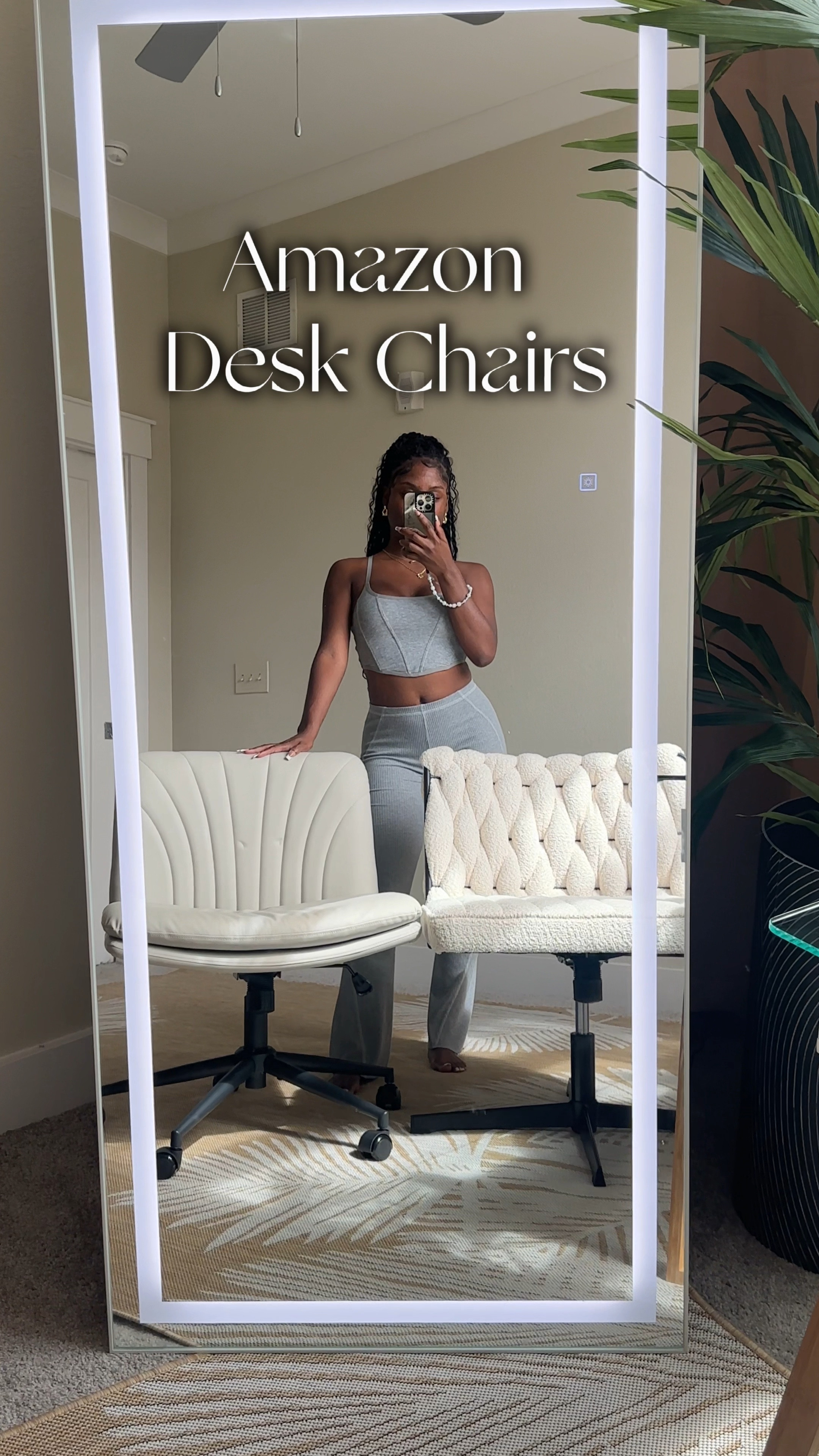 ~ PU LEATHER CHAIR ~

Pros
-very comfy with a more softer feel
-wide enough to cross cross in
-has wheels 
-sturdy 
-decent back support 
- easier to clean 

Cons (for me)
-the color is grey beige when it looks more cream beige online 
-the back of the chair looks boring and doesn’t wow me when i walk in 

~ FLEECE CHAIR ~

Pros
- unique design 
- wide to criss cross in 

Cons
- material is harder to clean 
- no wheels 
- more firm than soft like a blanket 
- no back support due to curved back design 

I ultimately decided to keep the pu leather chair because it’s more practical but I’m honestly bummed the fleece chair wasn’t soft and had better back support because i was rooting for that one!! I could’ve threw a blanket over it to help keep it clean for longer. And i can live without wheels 😅

#LTKVideo #LTKhome #LTKstyletip