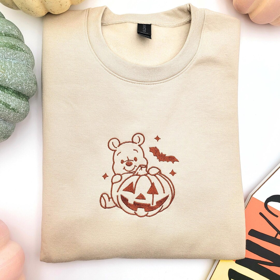 Winnie the Pooh Halloween Crewneck Embroidered, Bear Crewneck, Halloween Shirt, Spooky Sweater, H... | Etsy (US)