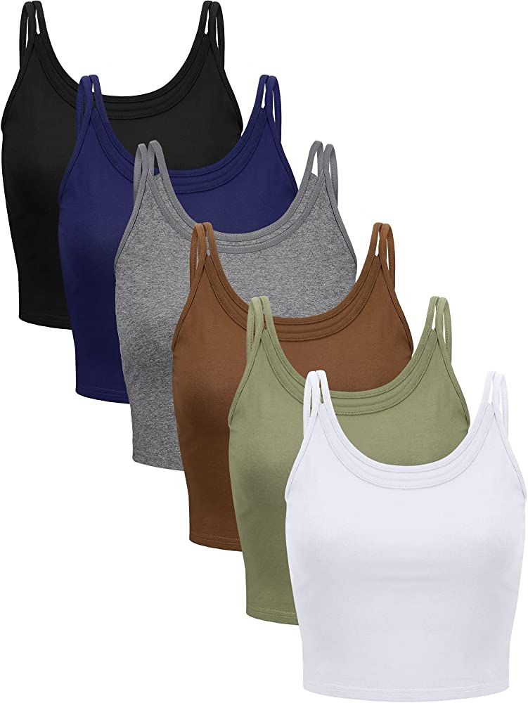 6 Pieces Women Basic Crop Tank Tops Sleeveless Racerback Sport Crop Top | Amazon (US)