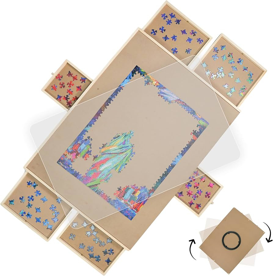 Rotating Puzzle Board with Drawers - Puzzle Board 1500 Pieces – 360 Degree Rotating Puzzle Stor... | Amazon (US)