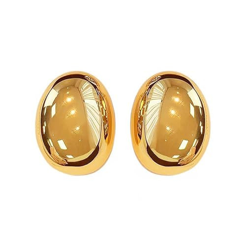 Gold Silver Ellipse Teardrop Stud Earrings Chunky Smooth Surface Egg Shape Hypoallergenic Earring Lightweight Jewelry for Women Gifts (Gold) | Amazon (US)