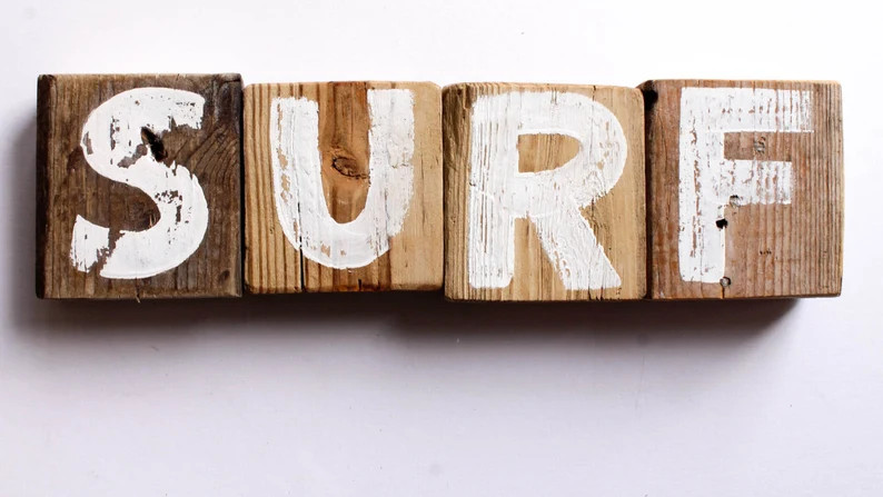 Surf Sign on Reclaimed Distressed Wood Beach Art Surf Shop - Etsy | Etsy (US)