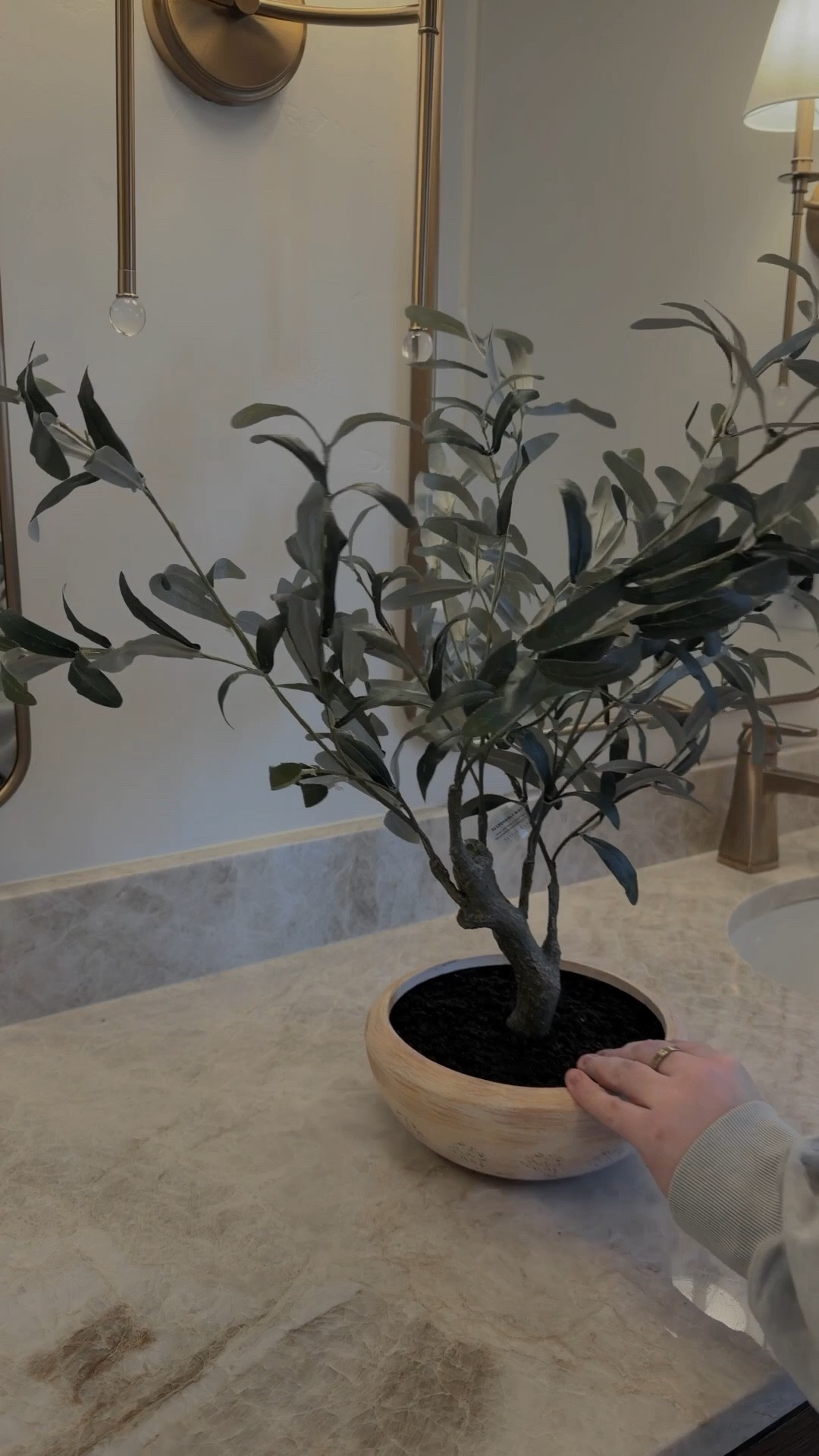 cozy bathroom counter top styling with some new pieces, i’m loving how this turned out 🌿🤍✨🕯️ 

#LTKHome