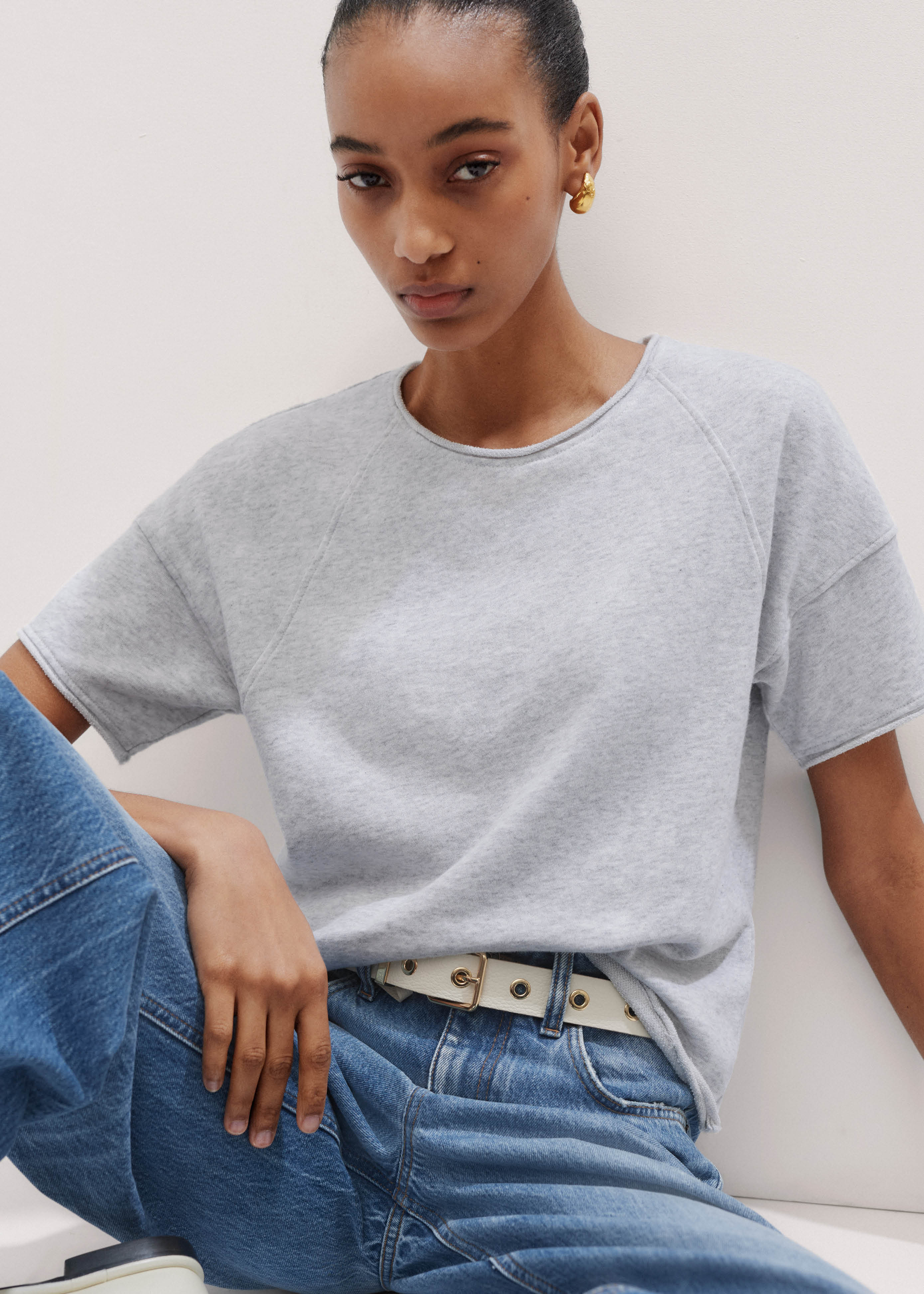 Women's Grey Cotton Sweatshirt Tee | ME+EM | ME+EM Global (Excluding US)