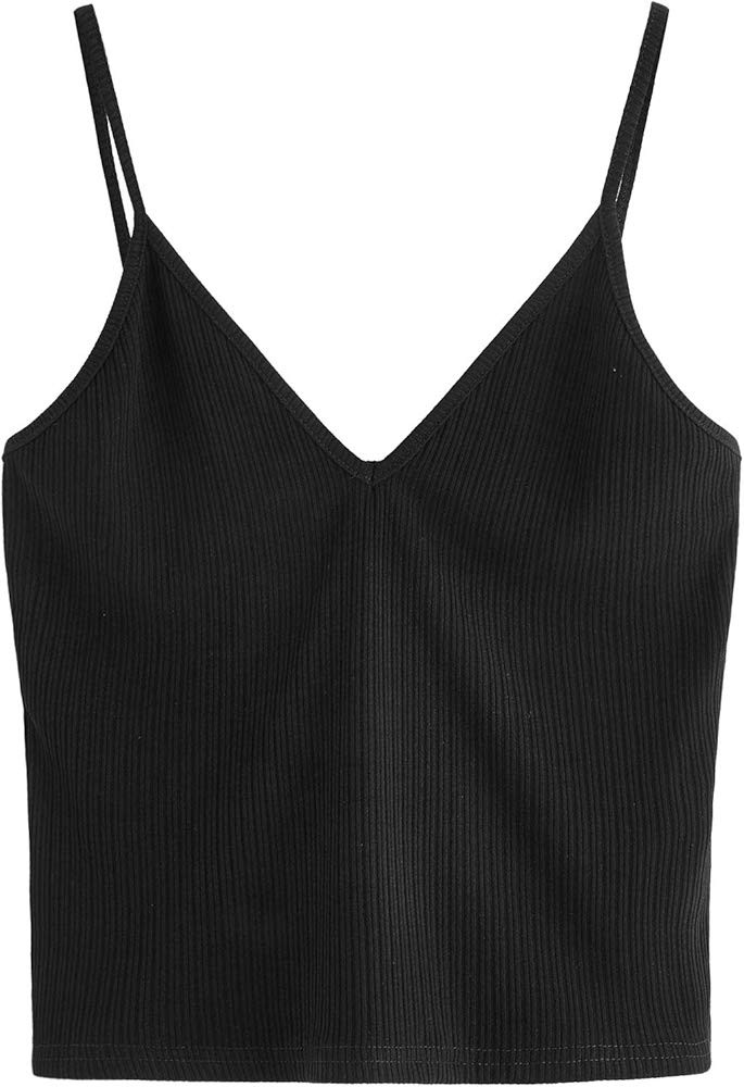 Women's Casual V Neck Sleeveless Ribbed Knit Cami Crop Top | Amazon (US)