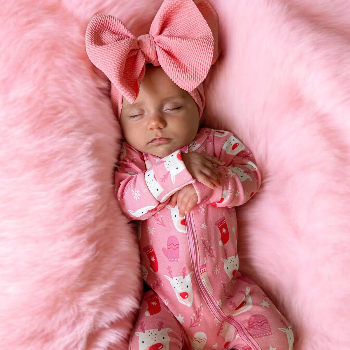 Reindeer Pink / Organic 2-Way Zip Romper | SpearmintLOVE