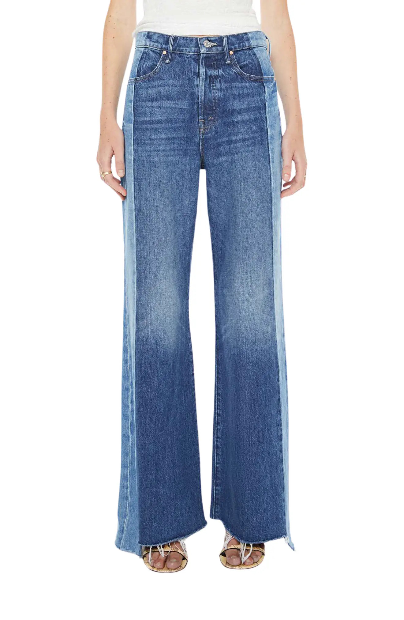 MOTHER The Tux Sidestepper Sneak Frayed High Waist Bootcut Jeans in Double Take at Nordstrom, Size 24 | Nordstrom