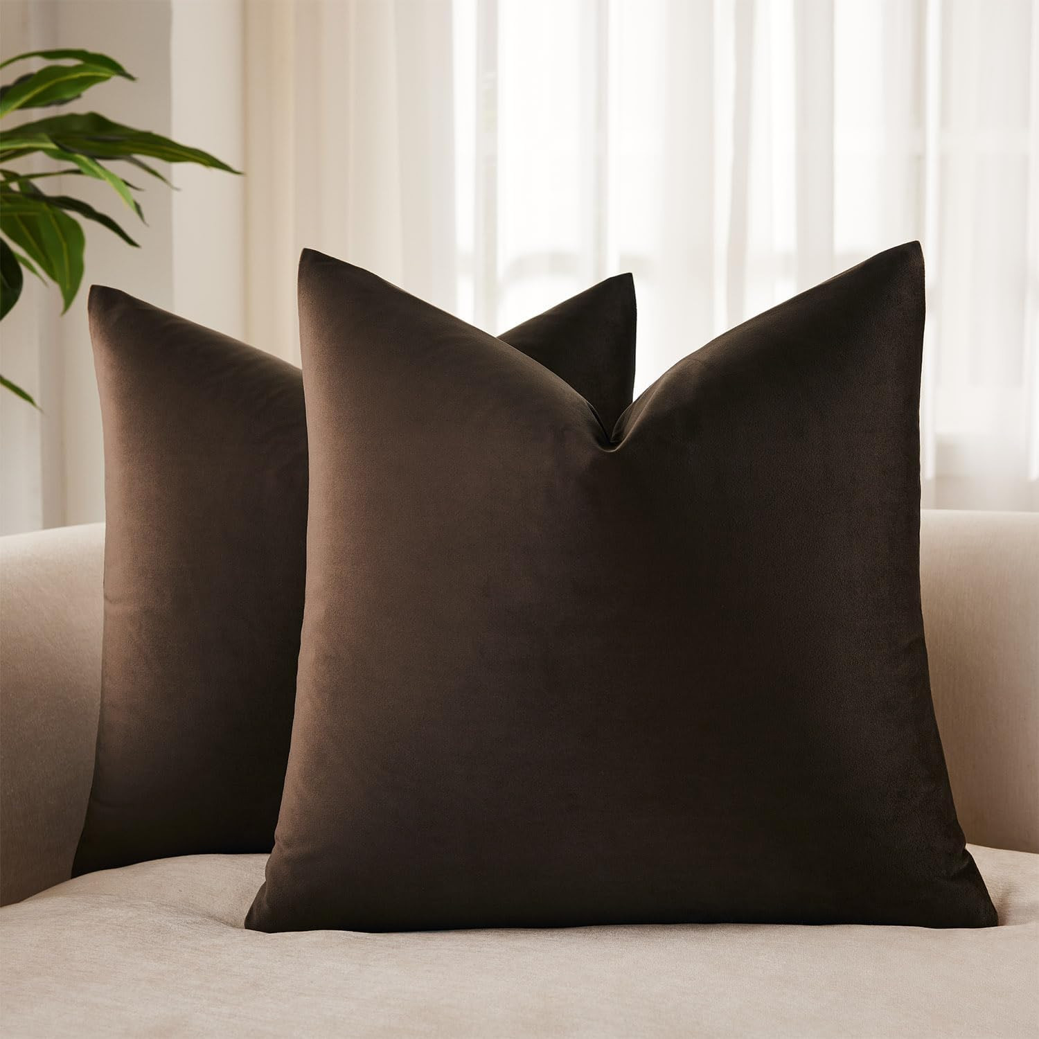 24x24 Euro Velvet Throw Pillow Covers Set of 2,Coffee | Amazon (US)