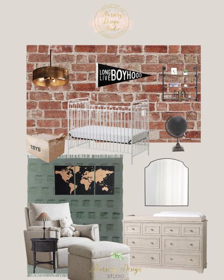 Industrial baby nursery inspiration 

Faux brick, green rug, black
mirror, dresser and topper, convertible crib

#LTKbump #LTKhome #LTKbaby