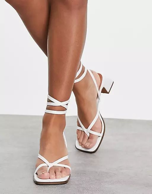ASOS DESIGN Hana toe thong mid heel sandals in white | ASOS (Global)