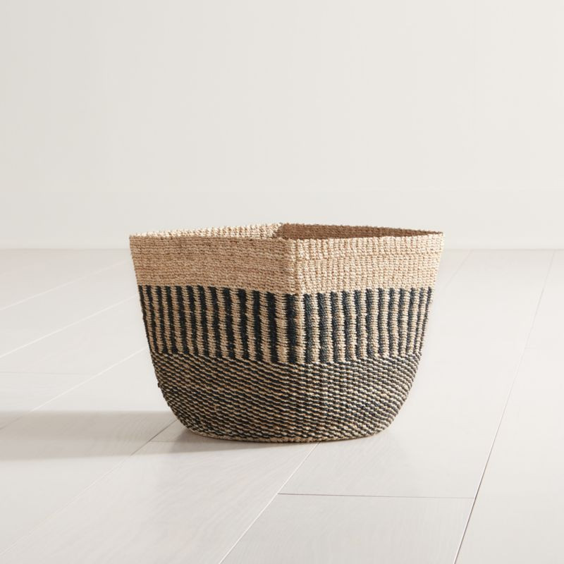 Briget Small Natural/Black Abaca Basket + Reviews | Crate and Barrel | Crate & Barrel