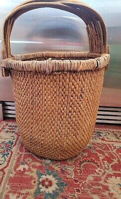 antique/vintage LARGE Chinese woven reed rice/grain basket w/ bamboo handle  | eBay | eBay US