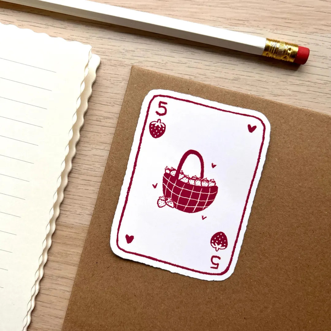 Strawberry Playing Card Vinyl Sticker Cute Sticker, Stationery, Strawberries, Journal, Planners, ... | Etsy (US)