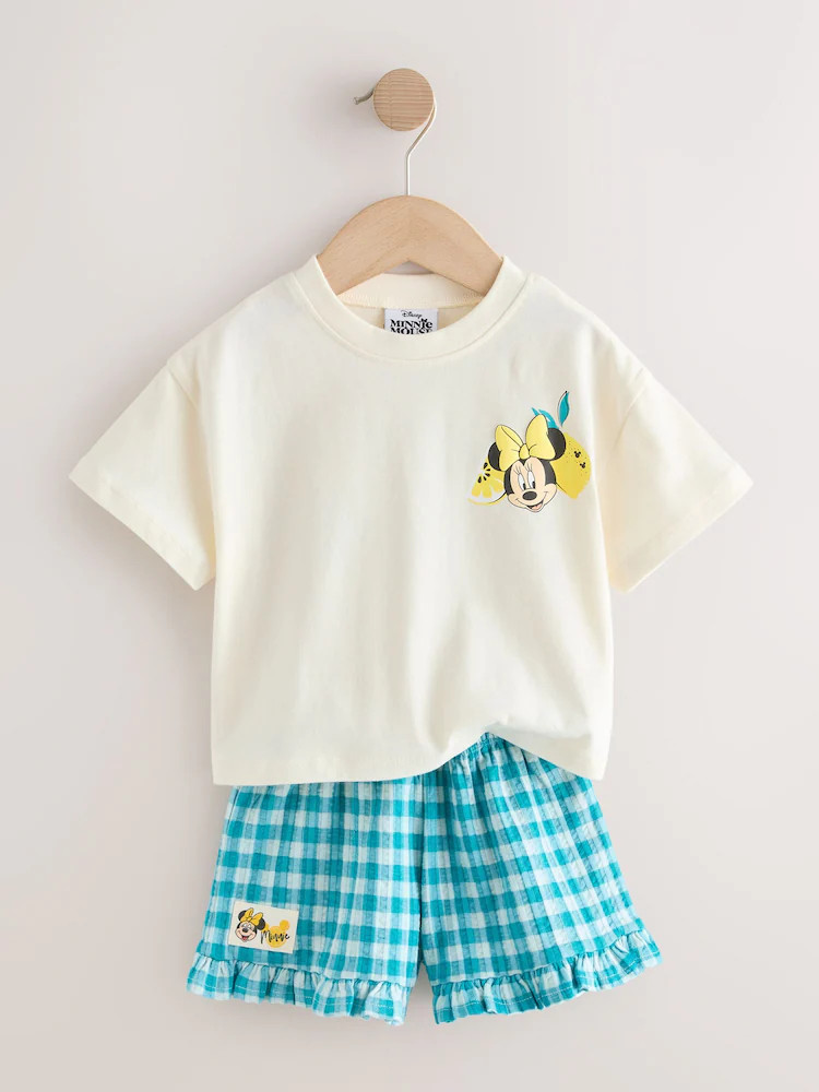 Ecru White Disney Minnie and Mickey Short Sleeve Top and Shorts Set (3mths-7yrs) | Next US