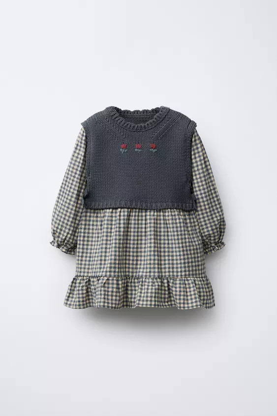 PLAID DRESS WITH KNIT VEST | Zara US