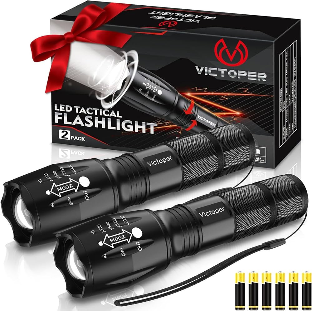 Victoper LED Flashlight 2 Pack, Bright 2000 Lumens Tactical Flashlights High Lumens with 5 Modes,... | Amazon (US)