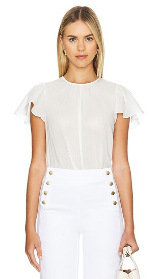 Ruffle Sleeve Blouse in White | Revolve Clothing (Global)