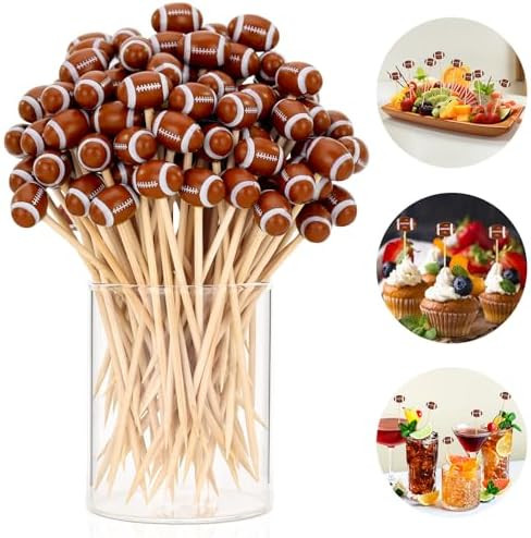 100 Pcs Football Toothpicks, 4.72 Inch Football Cocktail Picks for Appetizers, Long Bamboo Toothp... | Amazon (US)