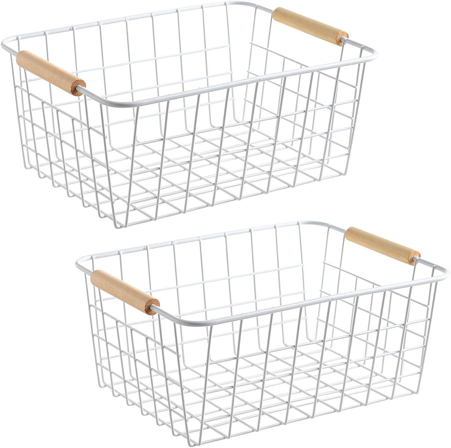 LeleCAT wire white baskets with Wooden Handles Storage Organizer Baskets, Household Refrigerator ... | Amazon (US)