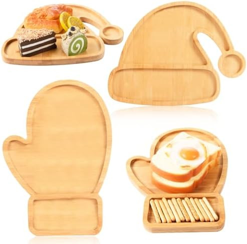 AWIZOM 2 Pcs Christmas Serving Platters Santa Hat and Mitten Shaped Wood Trays Winter Bamboo Char... | Amazon (US)